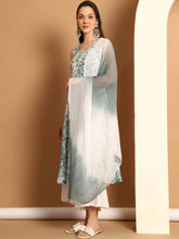 Women Teal Printed Kurta with Palazzos & With Ombre Dupatta ( JOKPL D62T 1557 Teal )-JOKPL-D62T